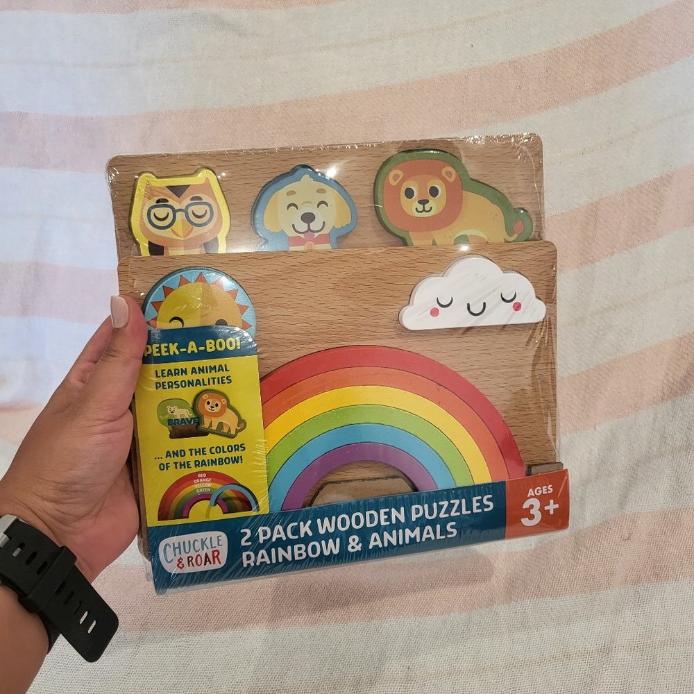 Chuckle & Roar Rainbow & Animals Wooden Kids' Puzzle Set - 2pk